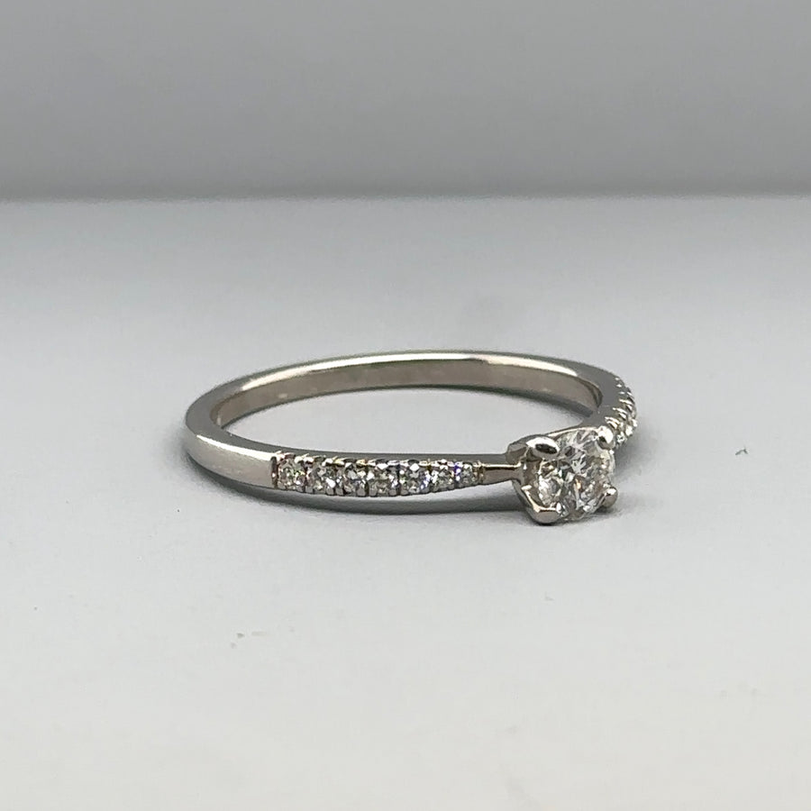 9ct White Gold Diamond Ring (c. 0.40 - 0.45ct) - Size R 1/2