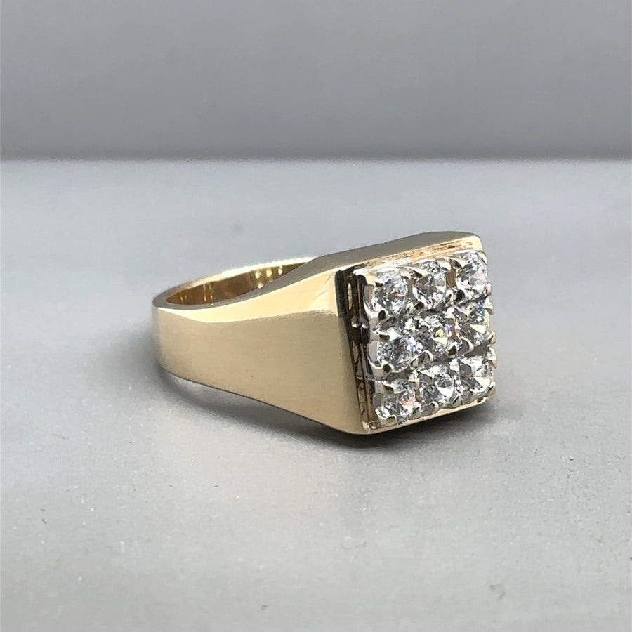 9ct Yellow Gold Cubic Zirconia Signet Ring - Size Q