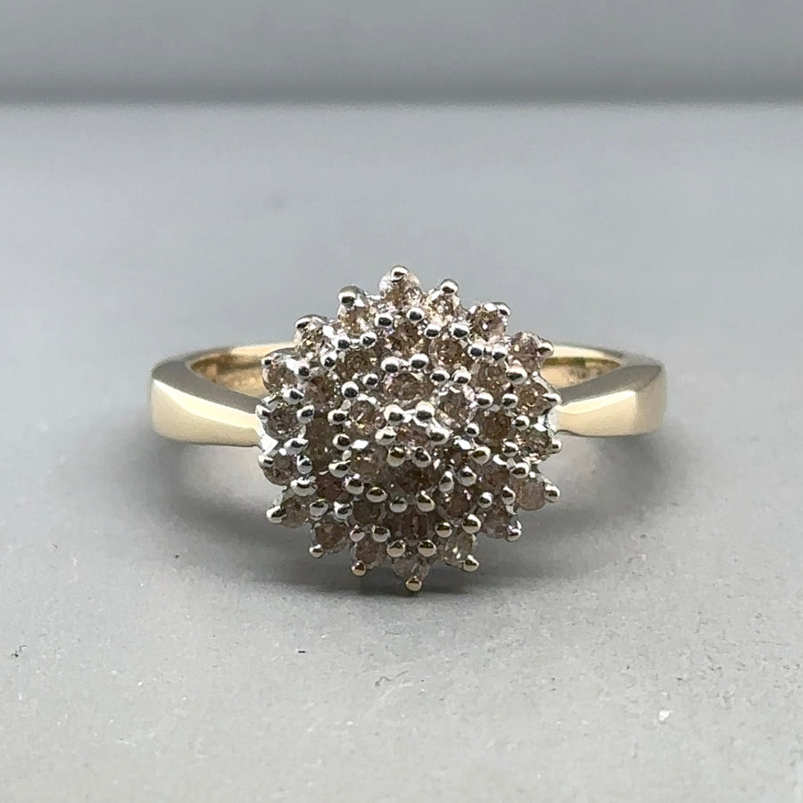 9ct Yellow Gold Diamond Cluster Ring (c. 0.70 - 0.75ct) - Size T 1/2