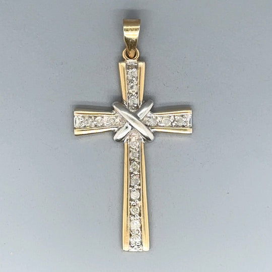9ct Bi-Colour Diamond Cross Pendant (c. 0.25ct)