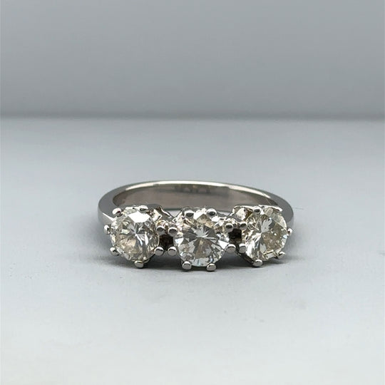 14ct White Gold Three Stone Diamond Ring (c. 1.50 - 1.55ct) - Size N 1/2