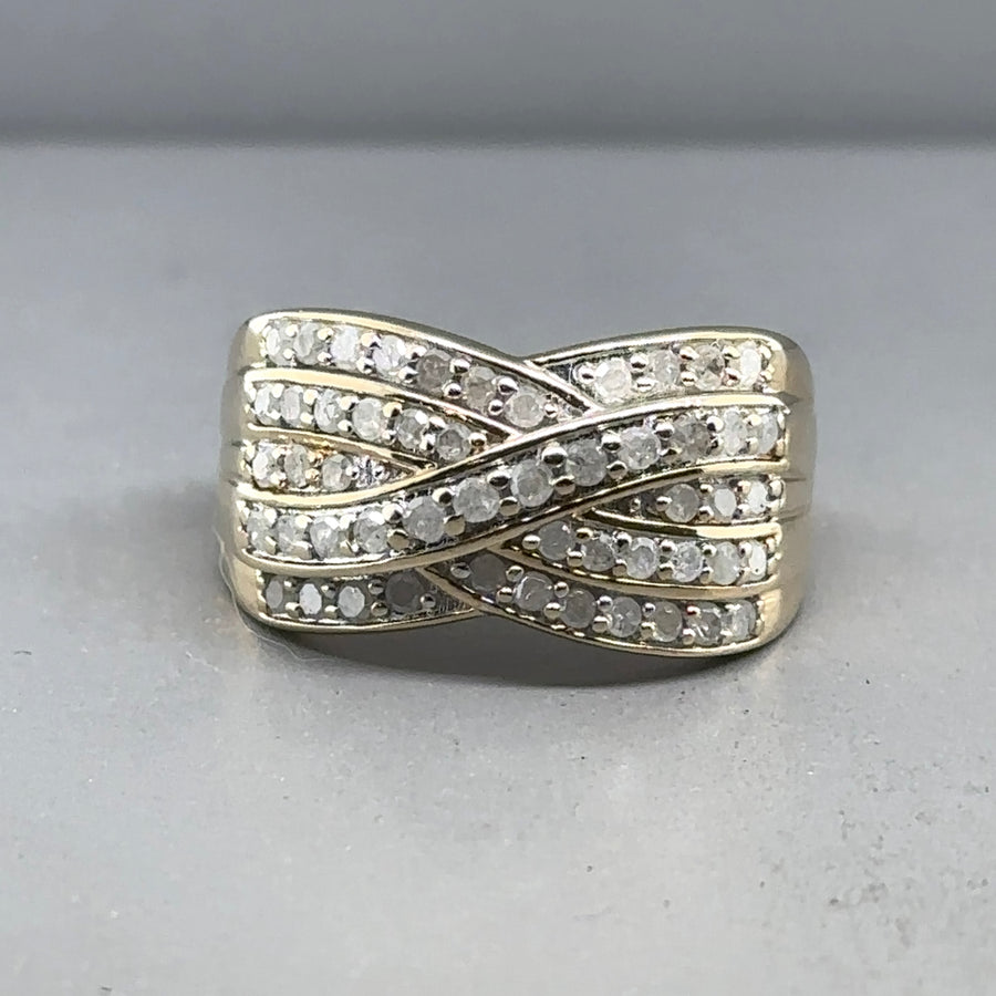 9ct Yellow Gold Diamond Set Cross Over Ring (c. 0.50 - 0.55ct) - Size M 1/2