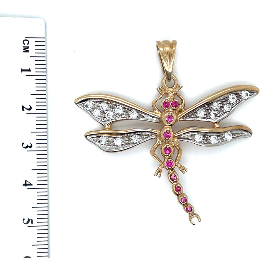 9ct Yellow Gold Cubic Zirconia Dragon Fly Pendant