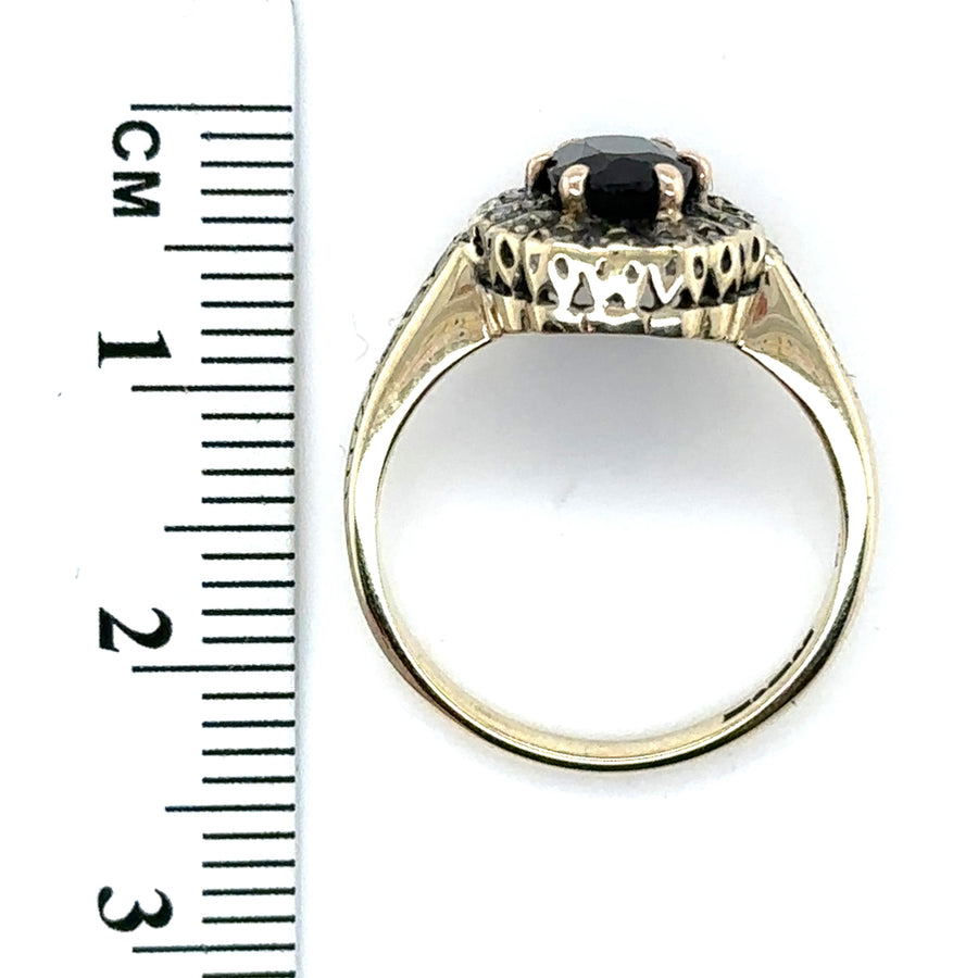 9ct Yellow Gold Diamond and Sapphire Ring (c. 0.10 - 0.15ct) - Size K 1/2