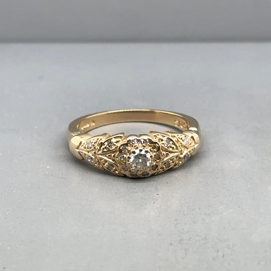 14ct Yellow Gold Diamond Set Fancy Ring (c. 0.25ct) - O 1/2