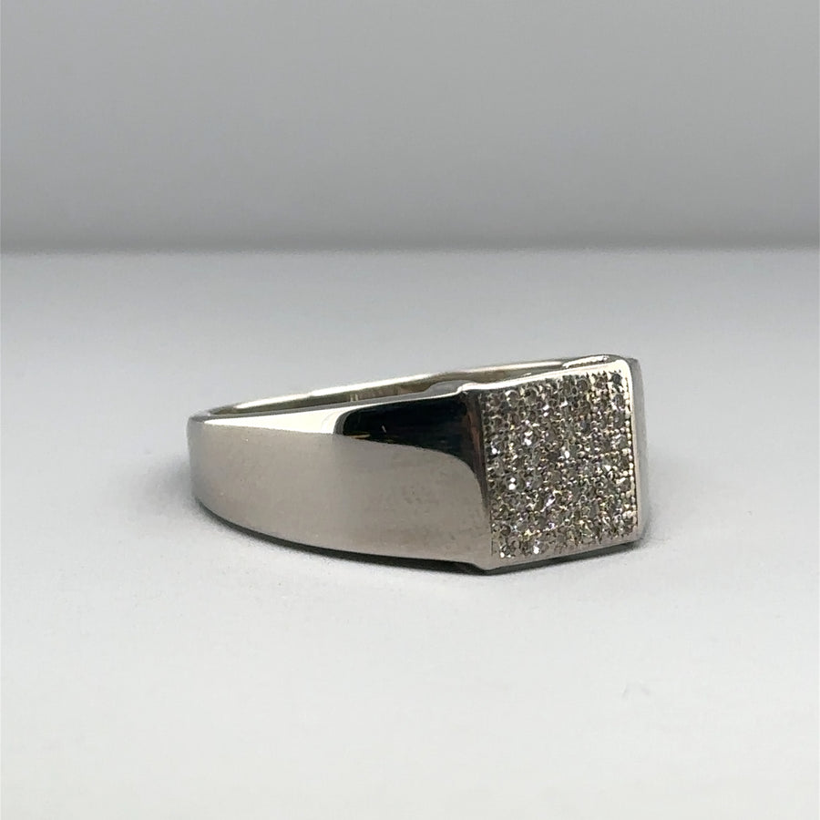 9ct White Gold Diamond Set Signet Ring (c. 0.25ct) - Size T 1/2