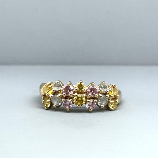 14ct Yellow Gold Cubic Zirconia Multi-Colour Ring - Size P