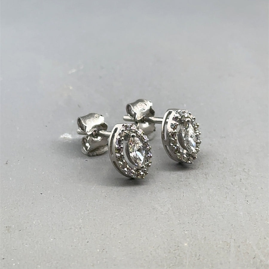 18ct White Gold Diamond Halo Stud Earrings (c. 0.40-0.45ct)