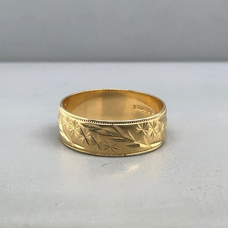 18ct Yellow Gold Patterned Band Ring - Size Q 1/2