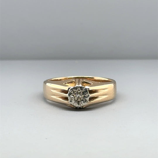 9ct Yellow Gold Single Stone Diamond Set Ring - Size P 1/2