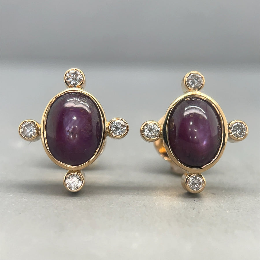 18ct Yellow Gold Purple Sapphire and Diamond Studs Earrings (c. 0.24ct)