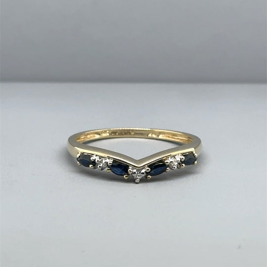 9ct Yellow Gold Diamond and Sapphire Chevron Ring - Size R