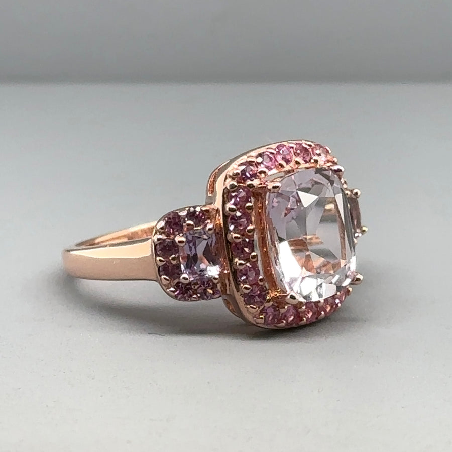 9ct Rose Gold Pink Topaz & Quartz Ring - Size P