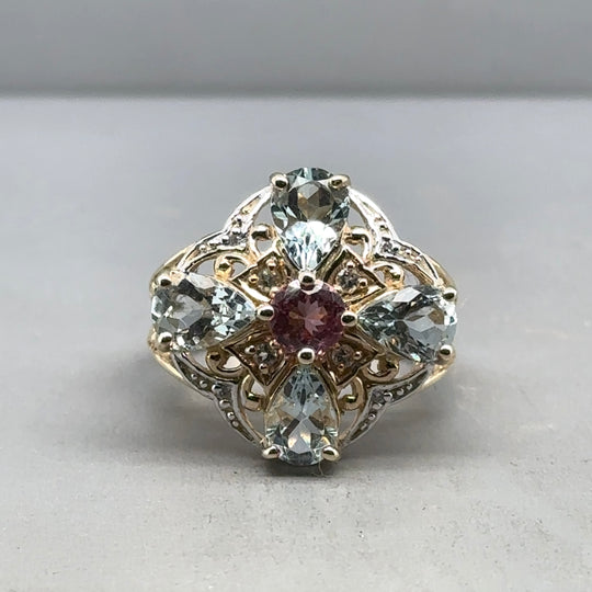 9ct Yellow Gold Tourmaline and Cubic Zirconia Ring - Size N
