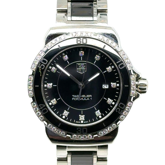 Pre-Owned Stainless Steel and Black Ceramic and Diamond Set Formula 1 Tag Heuer Watch (Ladies)