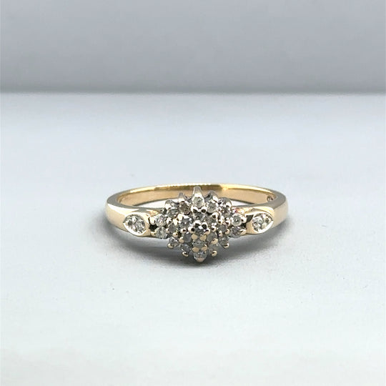 9ct Yellow Gold Diamond Cluster Ring (c. 0.25ct) - Size P