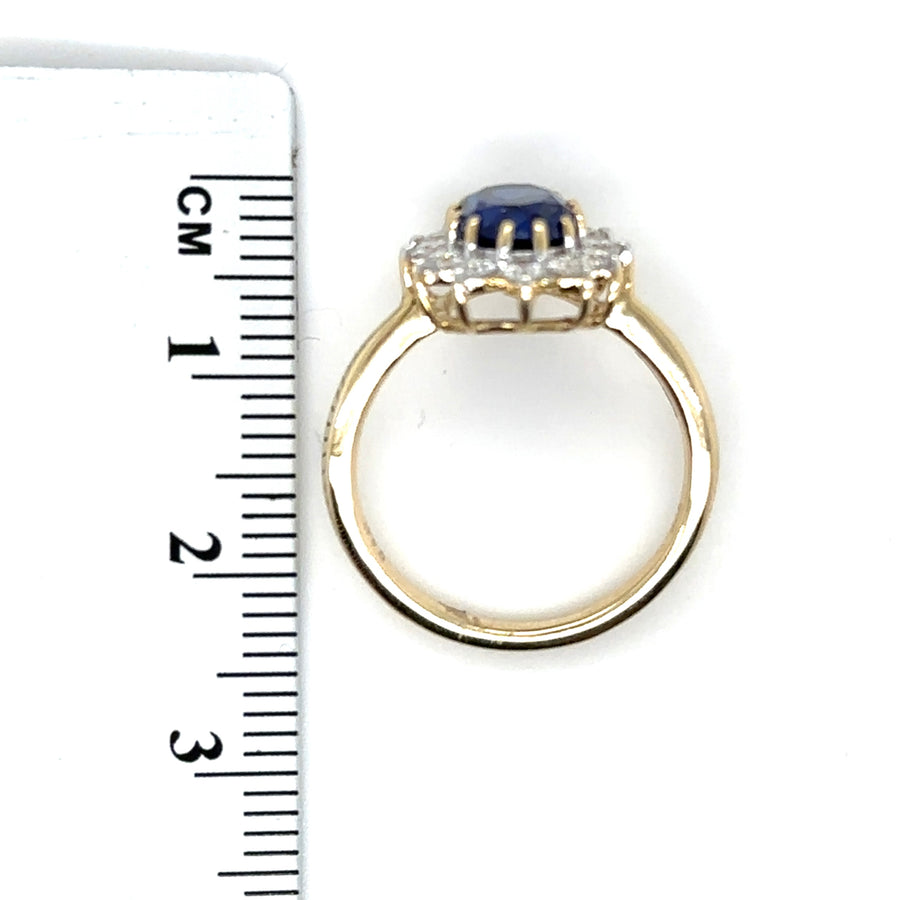 9ct Yellow Gold Lab Grown Diamond and Sapphire Cluster Ring (c. 0.47ct) - Size K 1/2 NEW!
