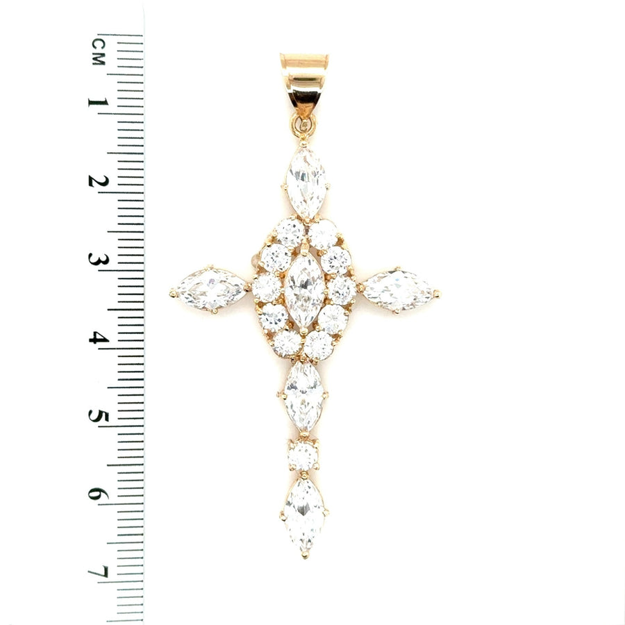 9ct Yellow Gold Cubic Zirconia Set Fancy Cross Pendant