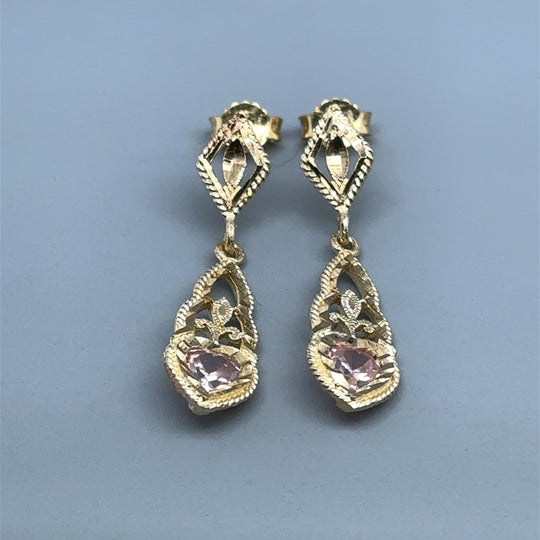 9ct Yellow Gold Pink Cubic Zirconia Drop Earrings