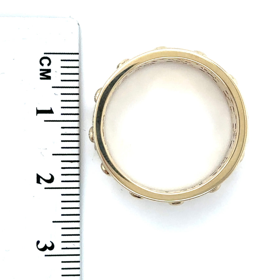 9ct Yellow Gold Patterned Band Ring - Size R