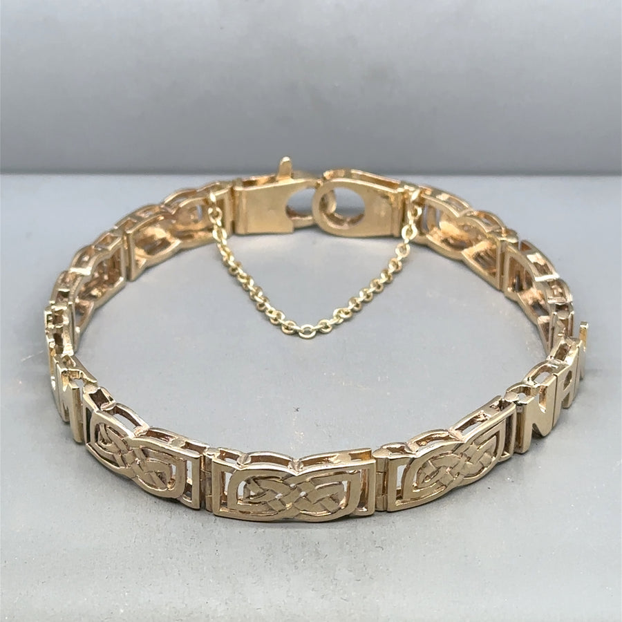 9ct Yellow Gold Fancy Link Mum and Nan Bracelet and Safety Chain
