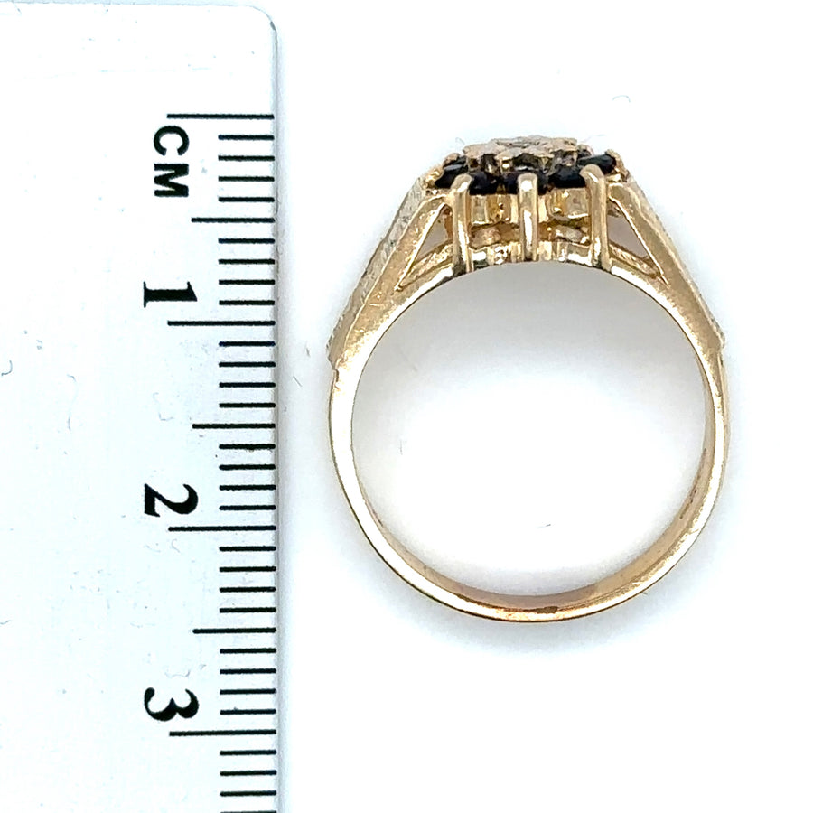 9ct Yellow Gold Sapphire and Diamond Ring - Size N