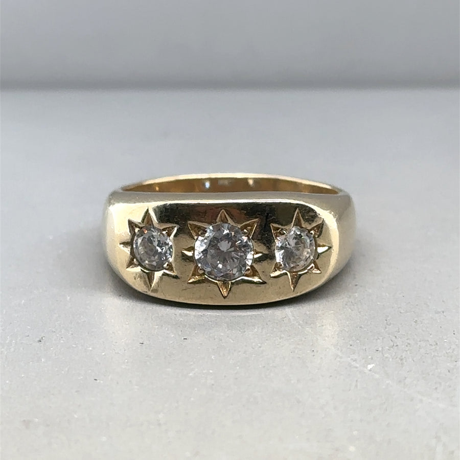 9ct Yellow Gold Three Stone Cubic Zirconia Ring - Size S 1/2