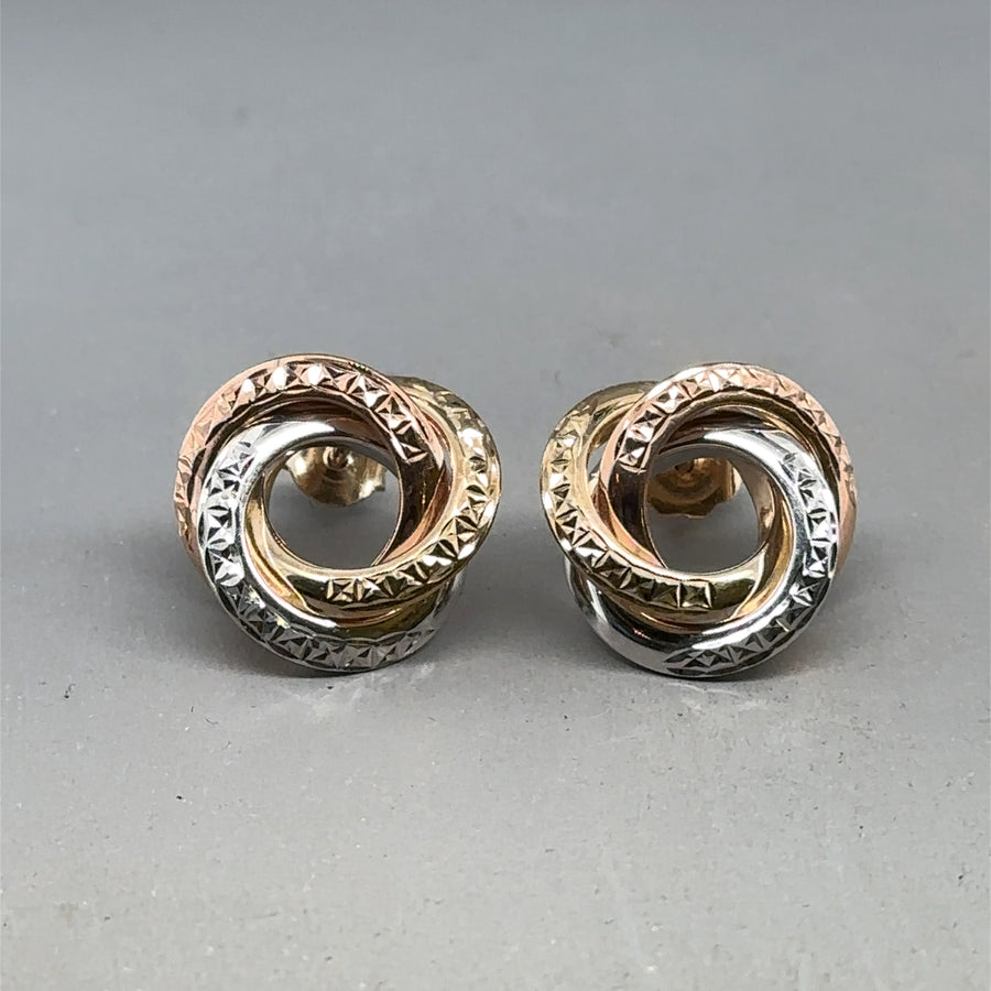 9ct Tri-Colour Knot Style Stud Earrings