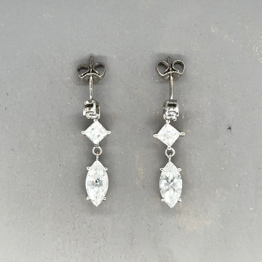 9ct White Gold Cubic Zirconia Drop Earrings