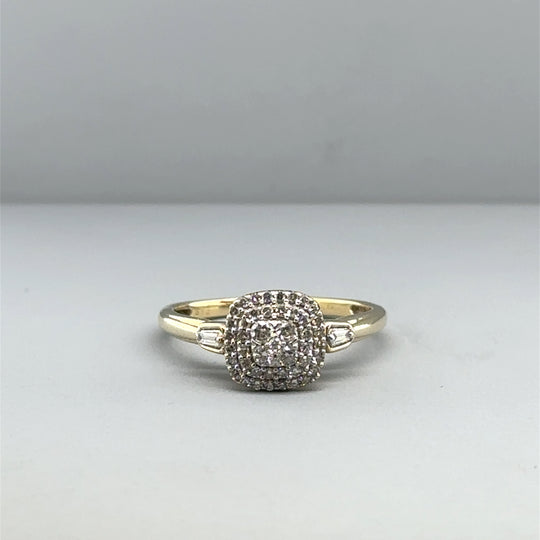 9ct Yellow Gold Diamond Cluster Ring (c. 0.25 - 0.30ct) - Size O