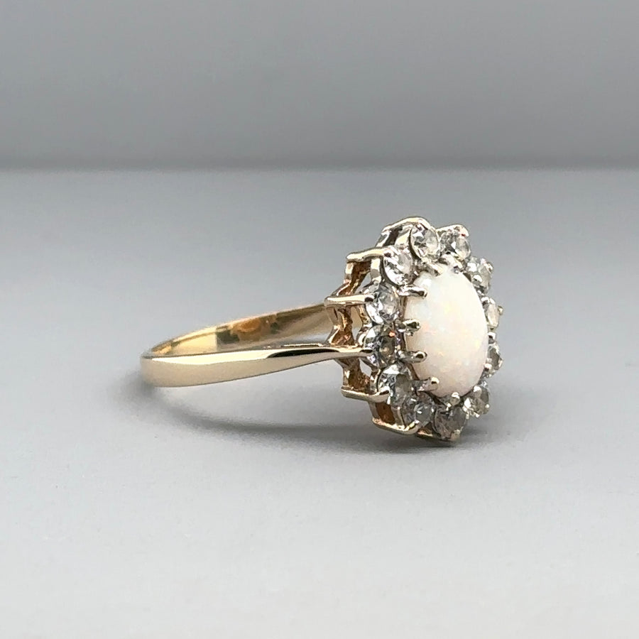 9ct Yellow Gold Cubic Zirconia and Opalique Ring - Size O
