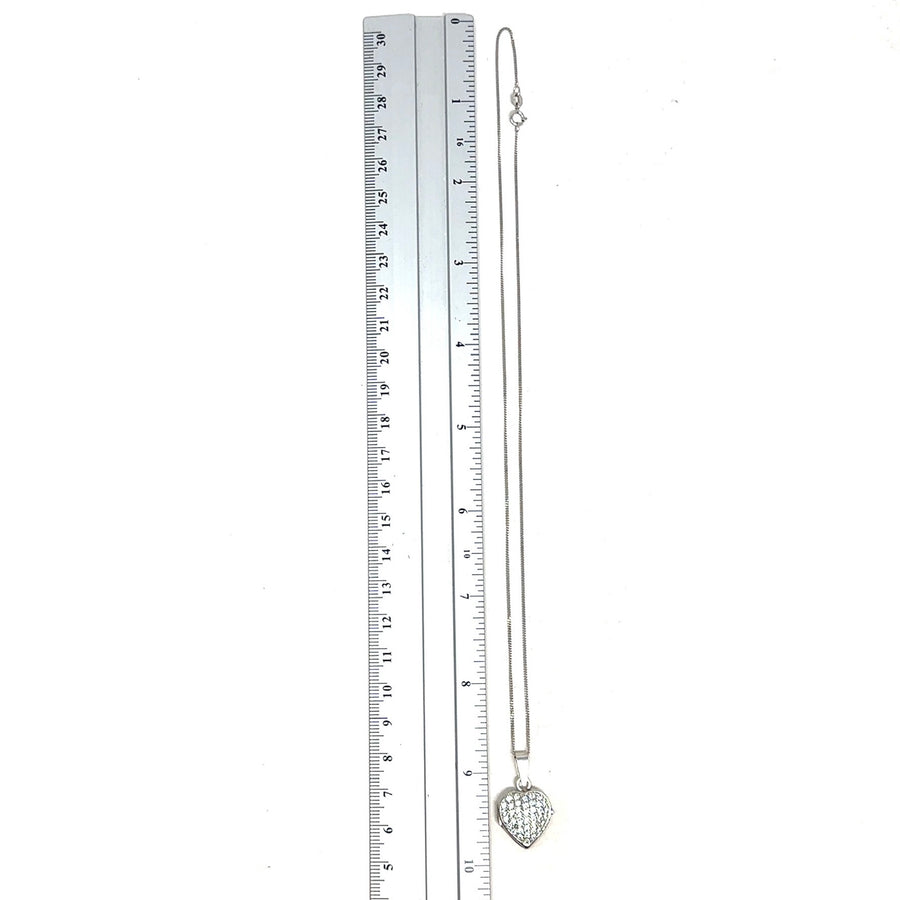 9ct White Gold Cubic Zirconia Heart Locket and Fine Chain (20")