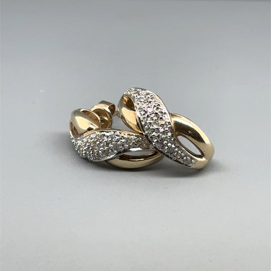 9ct Yellow Gold Diamond Set Half Twist Earrings (c. 0.35ct)