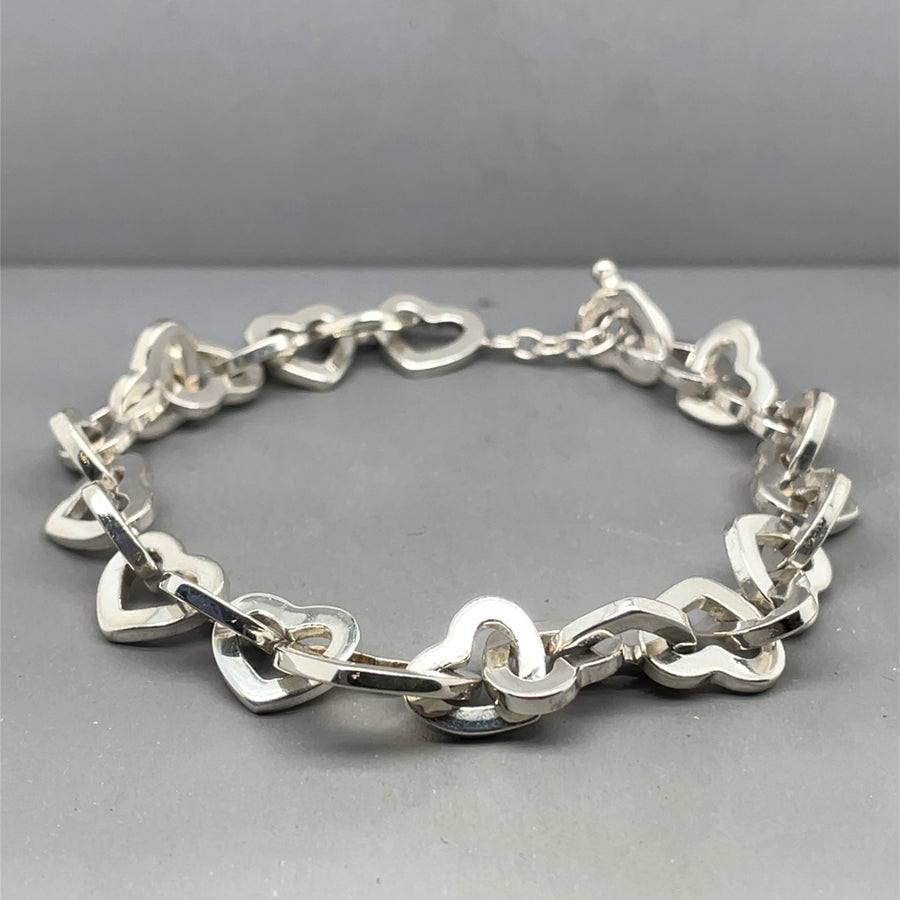 Sterling Silver Hearts T-Bar Bracelet