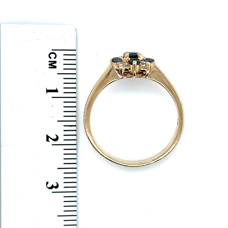 9ct Yellow Gold Blue Topaz and Diamond Ring - Size Q
