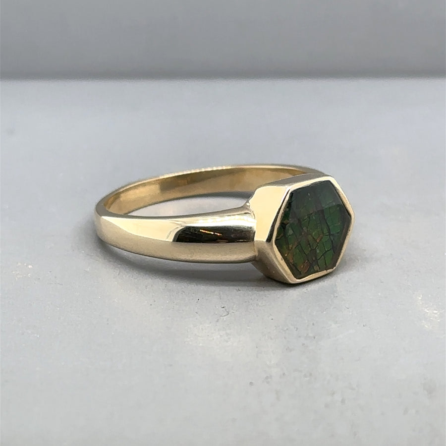 14ct Yellow Gold Multi-Colour Synthetic Stone Ring - Size R 1/2