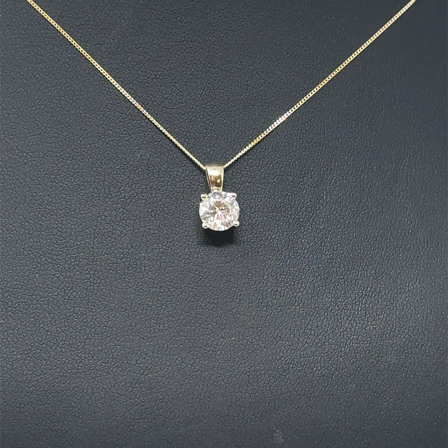 9ct Yellow Gold Single Stone Lab Grown Diamond Pendant and Fine Chain (c. 1.00ct) (18”) NEW!