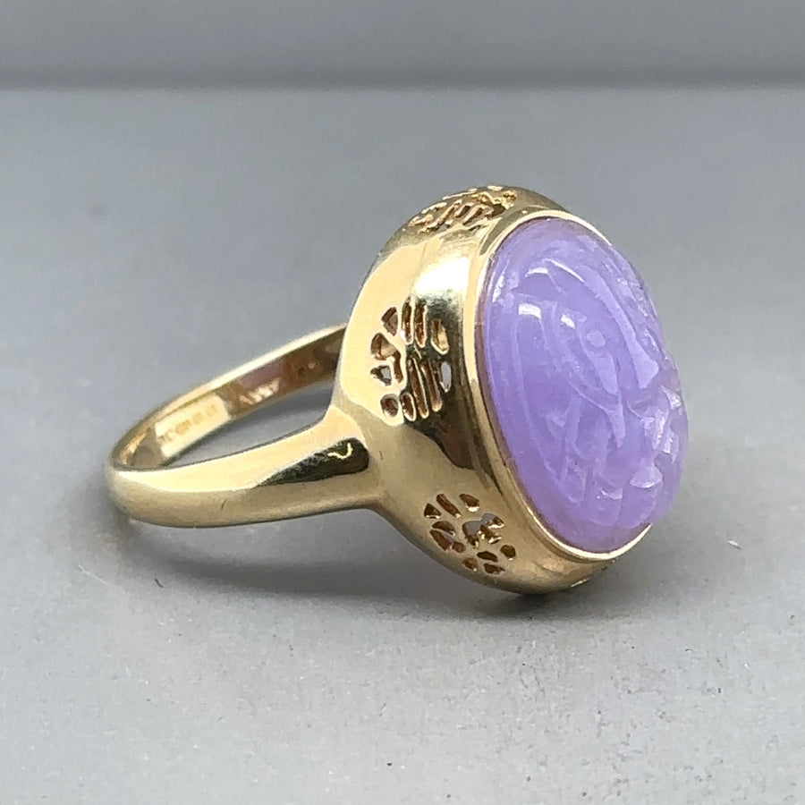 14ct Yellow Gold Purple Jadeite Ring - Size Q