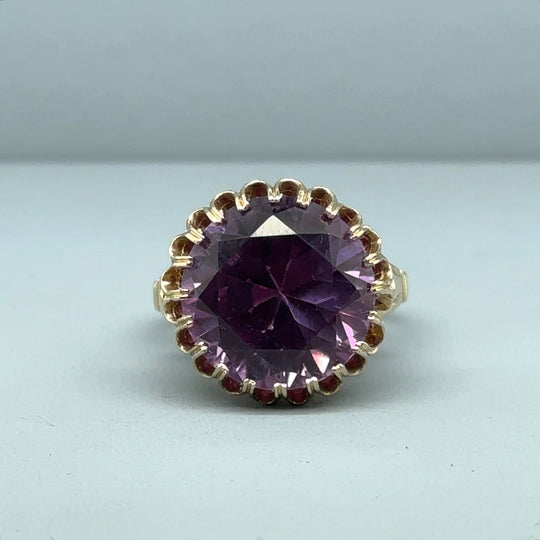 9ct Yellow Gold Single Stone Purple Sapphire Ring - Size L