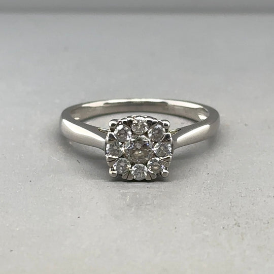 9ct White Gold Diamond Cluster Ring (c. 0.50ct) - Size M