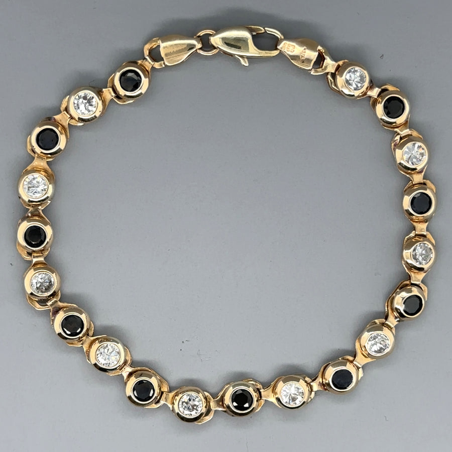 9ct Yellow Gold Blue and White Cubic Zirconia Bracelet