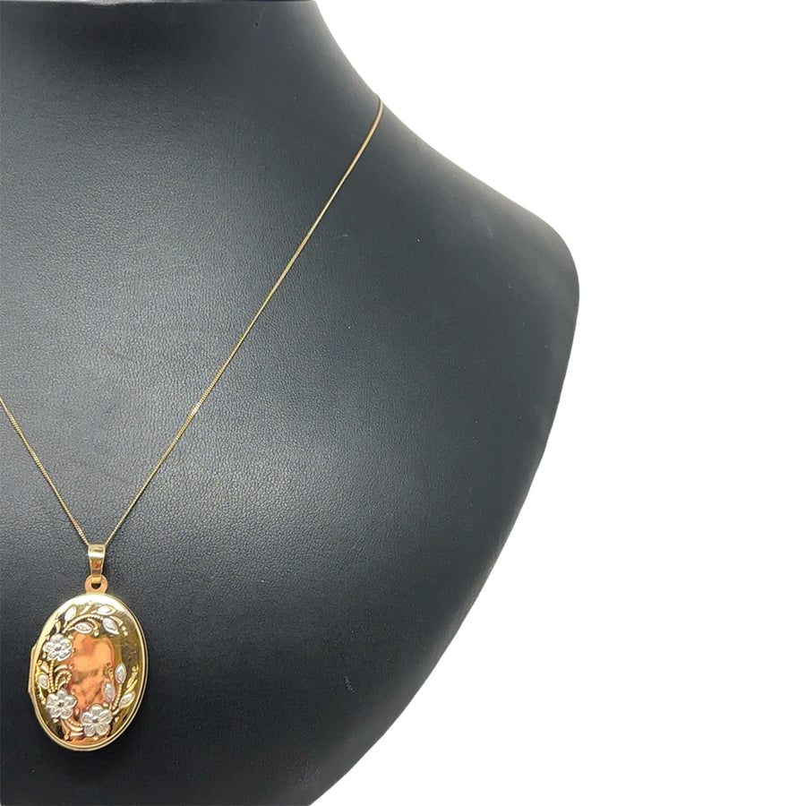9ct Bi-Colour Floral Locket and Fine Chain (21")