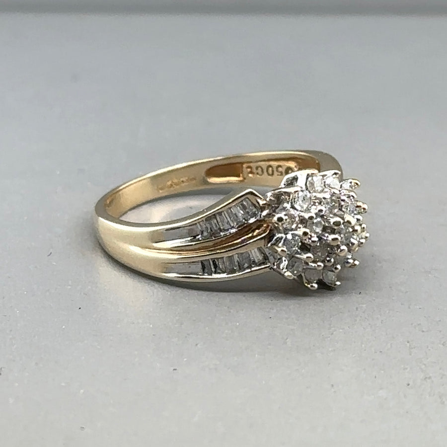 9ct Yellow Gold Diamond Cluster Ring (c. 0.50ct) - Size L