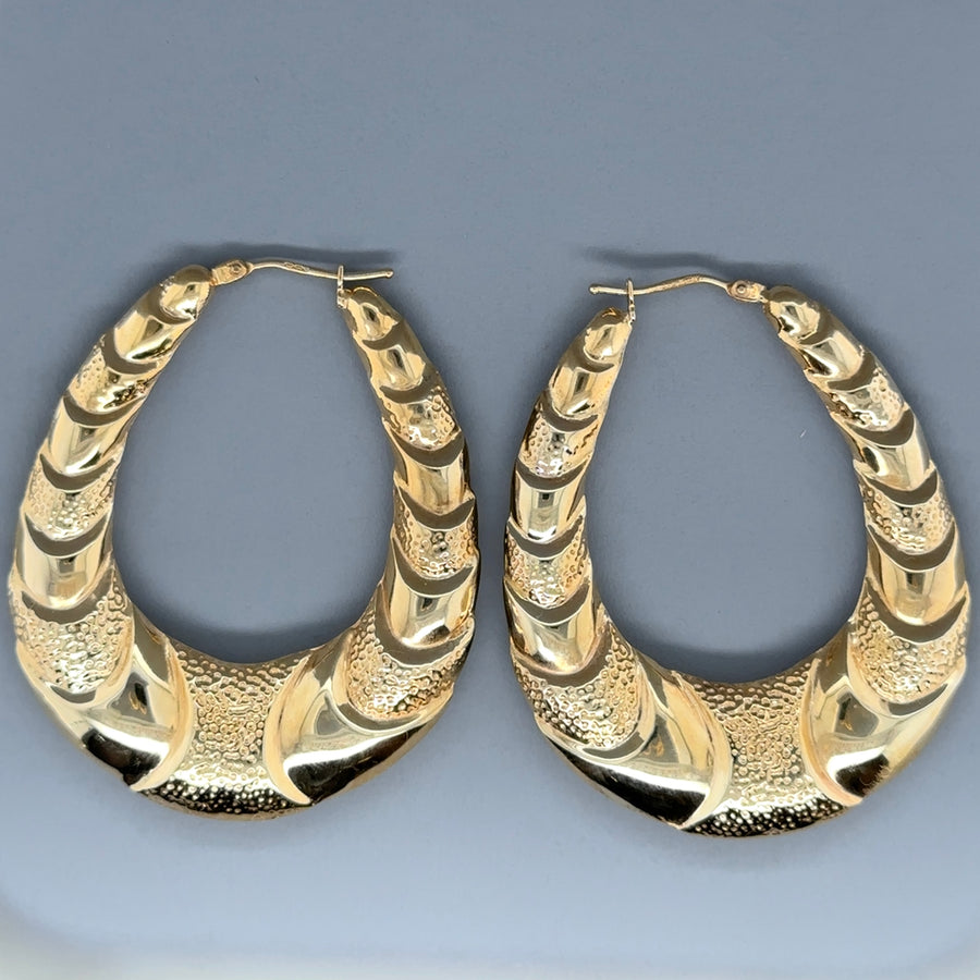 9ct Yellow Gold Large Fancy Hoop Earrings