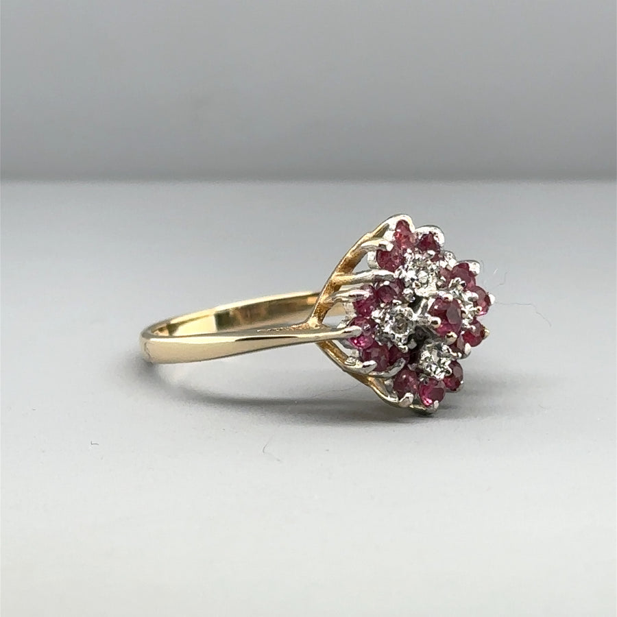9ct Yellow Gold Ruby and Diamond Ring - Size P