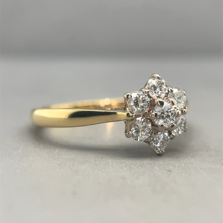 18ct Yellow Gold Diamond Flower Cluster Ring (c. 0.57ct) - Size N 1/2