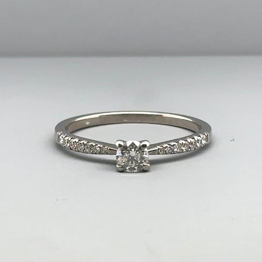 9ct White Gold Diamond Ring (c. 0.40 - 0.45ct) - Size R 1/2