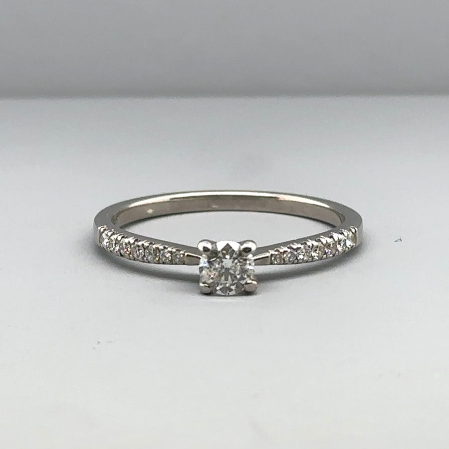 9ct White Gold Diamond Ring (c. 0.40 - 0.45ct) - Size R 1/2