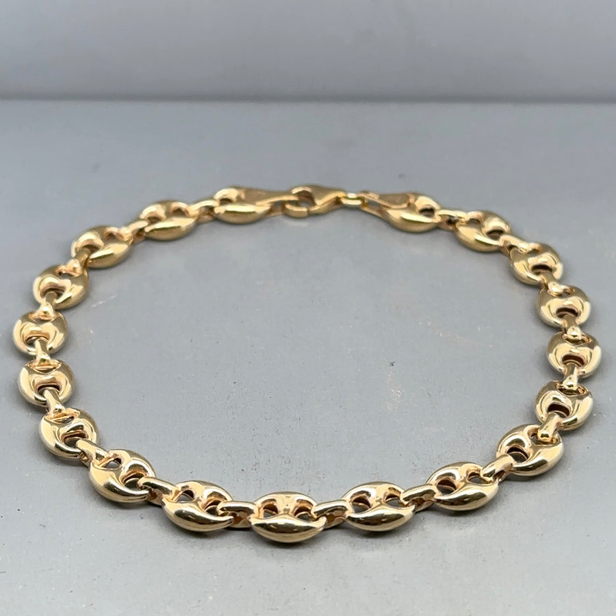 9ct Yellow Gold Puffed Marine Link Bracelet