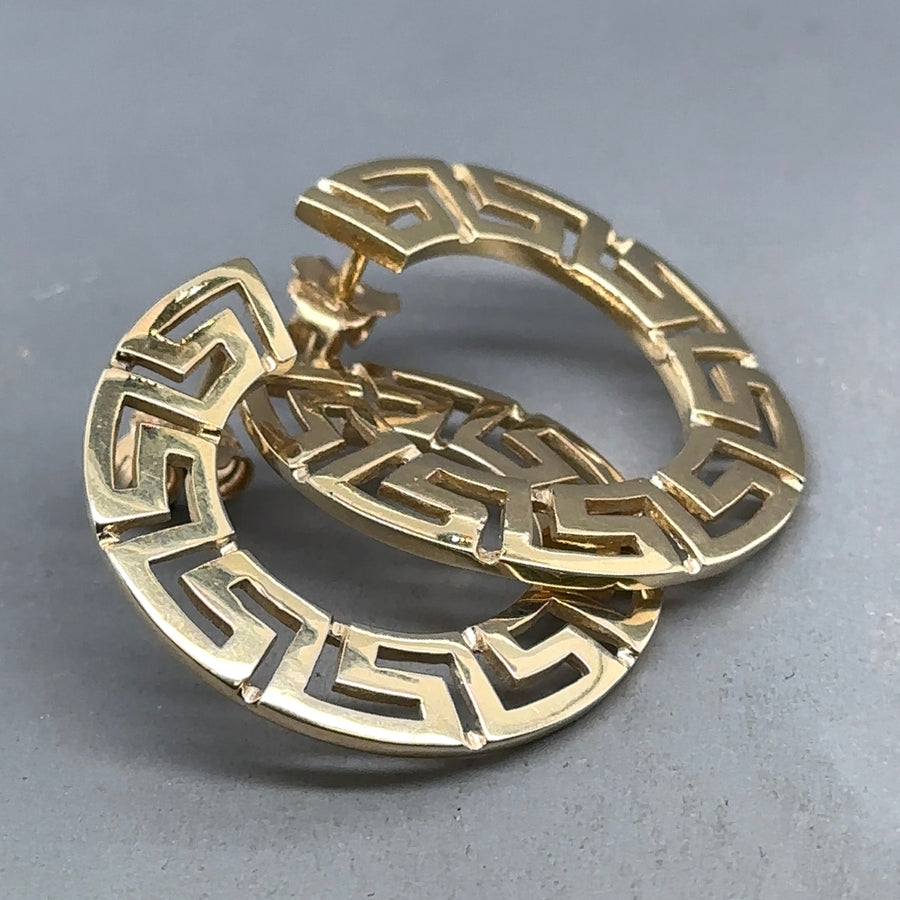 14ct Yellow Gold Greek Key Swirl Earrings